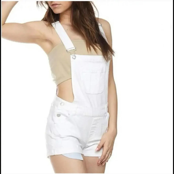 NWT WAX Jeans White Distressed Denim Shortalls Juniors Size Large - Picture 3 of 15